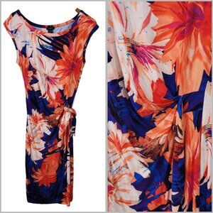 Ann Taylor Dress Size Medium Casual floral Spring Knee Length Ruched Tie Waist